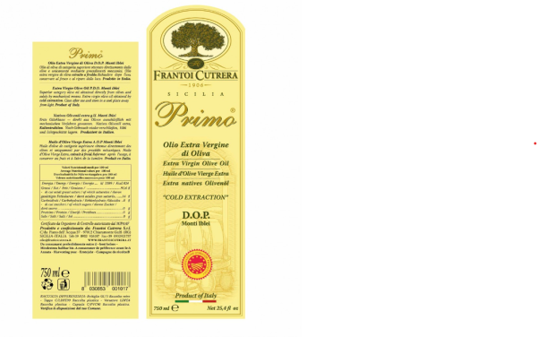 labels v.d. Siciliaanse extra vergine primo olijfolie d.o.p. van Frantoi Cutrera
