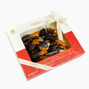 Gekonfijte Sicilaanse sinaasappelschilletjes met chocolade 150 gram