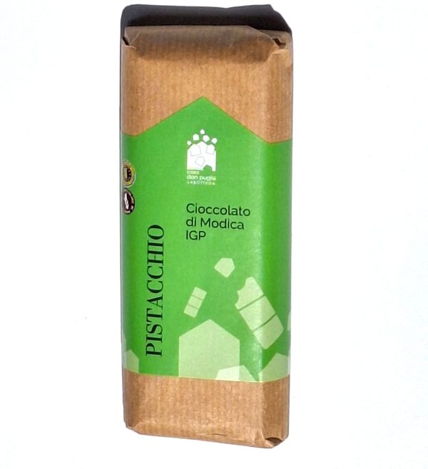 Casa-Don-Puglisi-cioccolato-di-Modica-IGP-pistacchio. Siciliaanse Modica chocolade met pistache